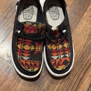Hey Dude Women’s  Black and Red Patterned Shoes